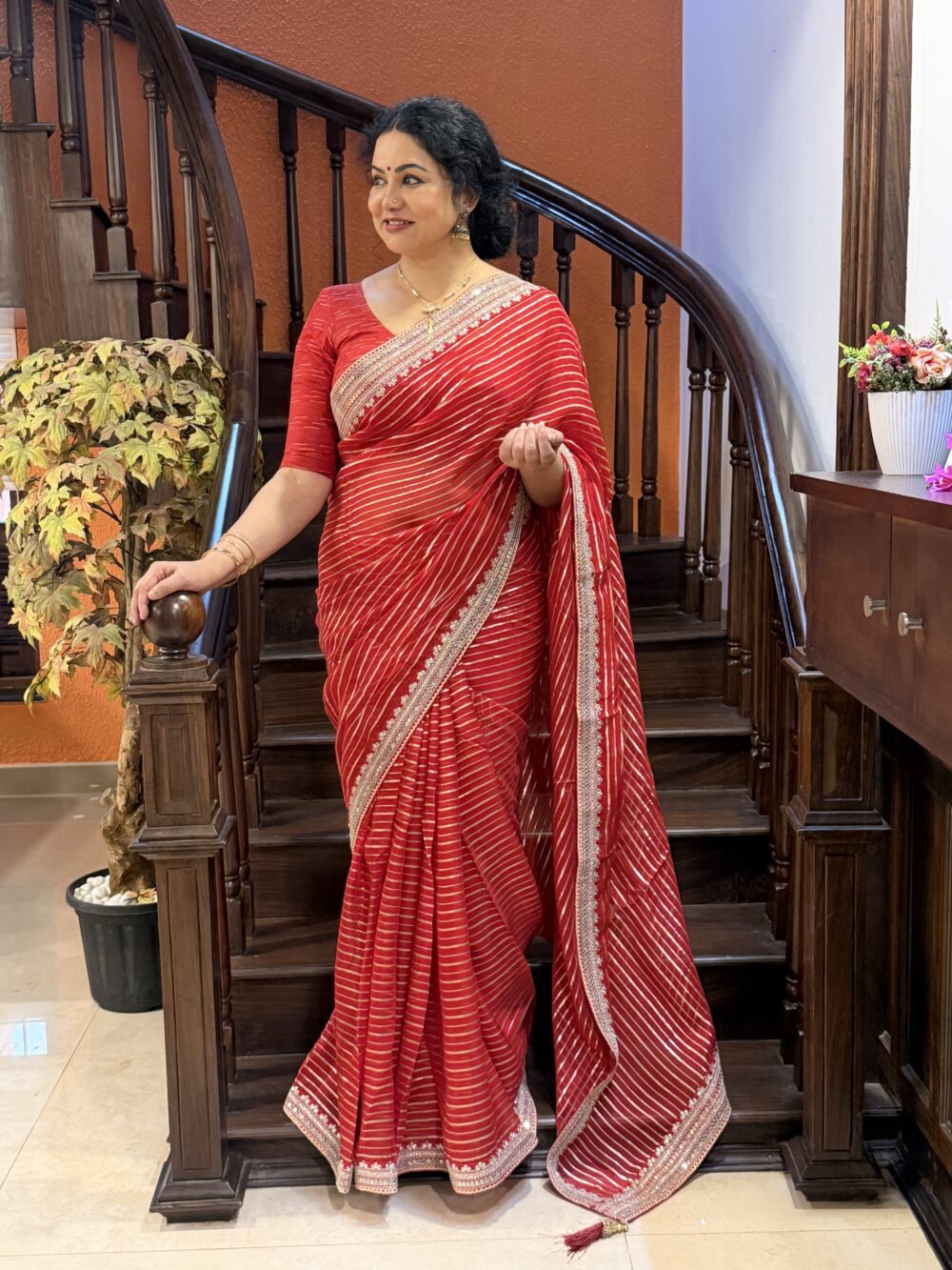 Chilli Red Organza Saree